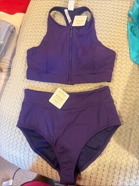 Fabletics Twilight Purple Zip-Front Swim Top